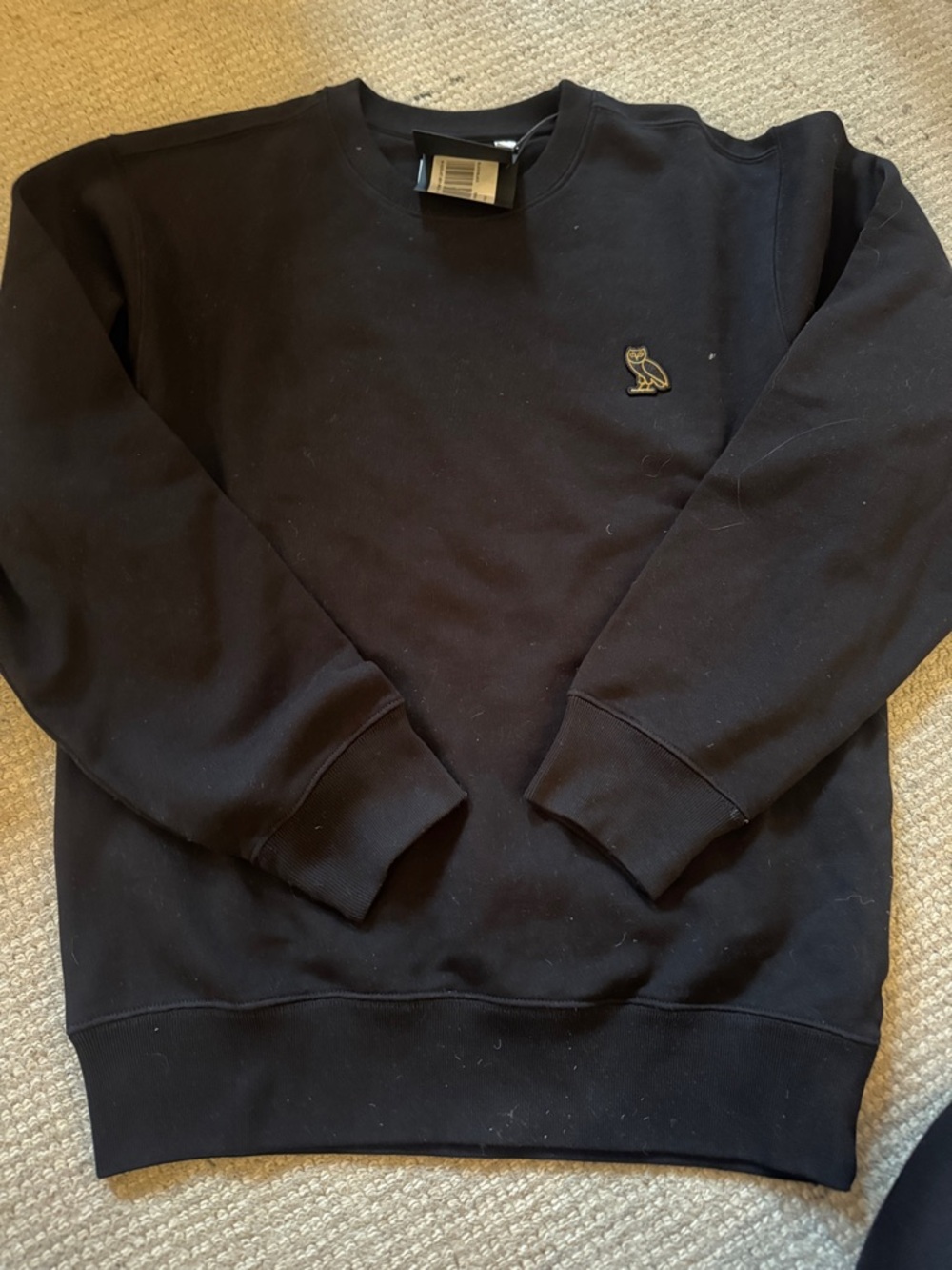 October’s Very Own Black Men’s Crewneck Sweater with Owl Logo